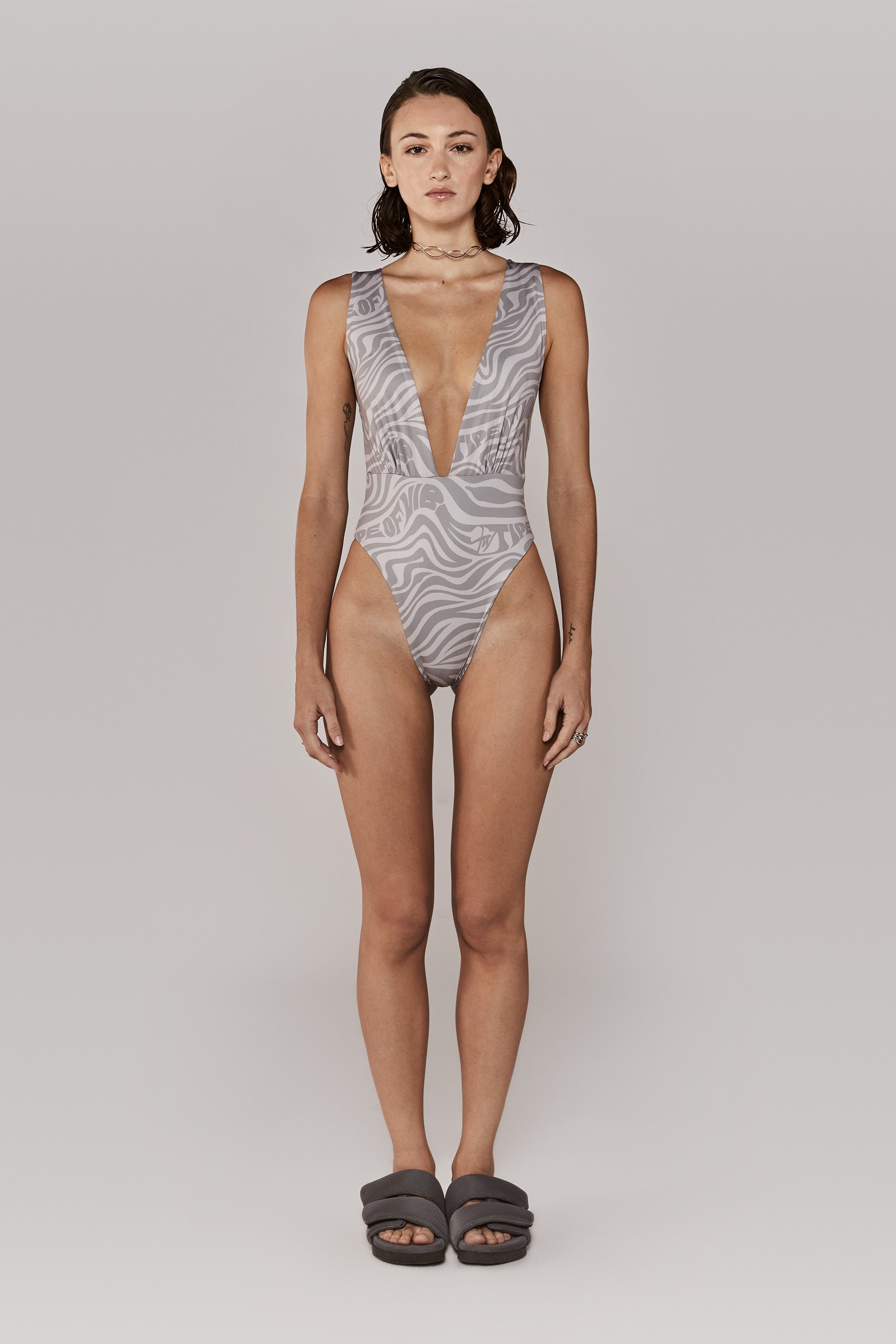 HALTER ONE-PIECE SWIMSUIT / ZEBRA SILVER